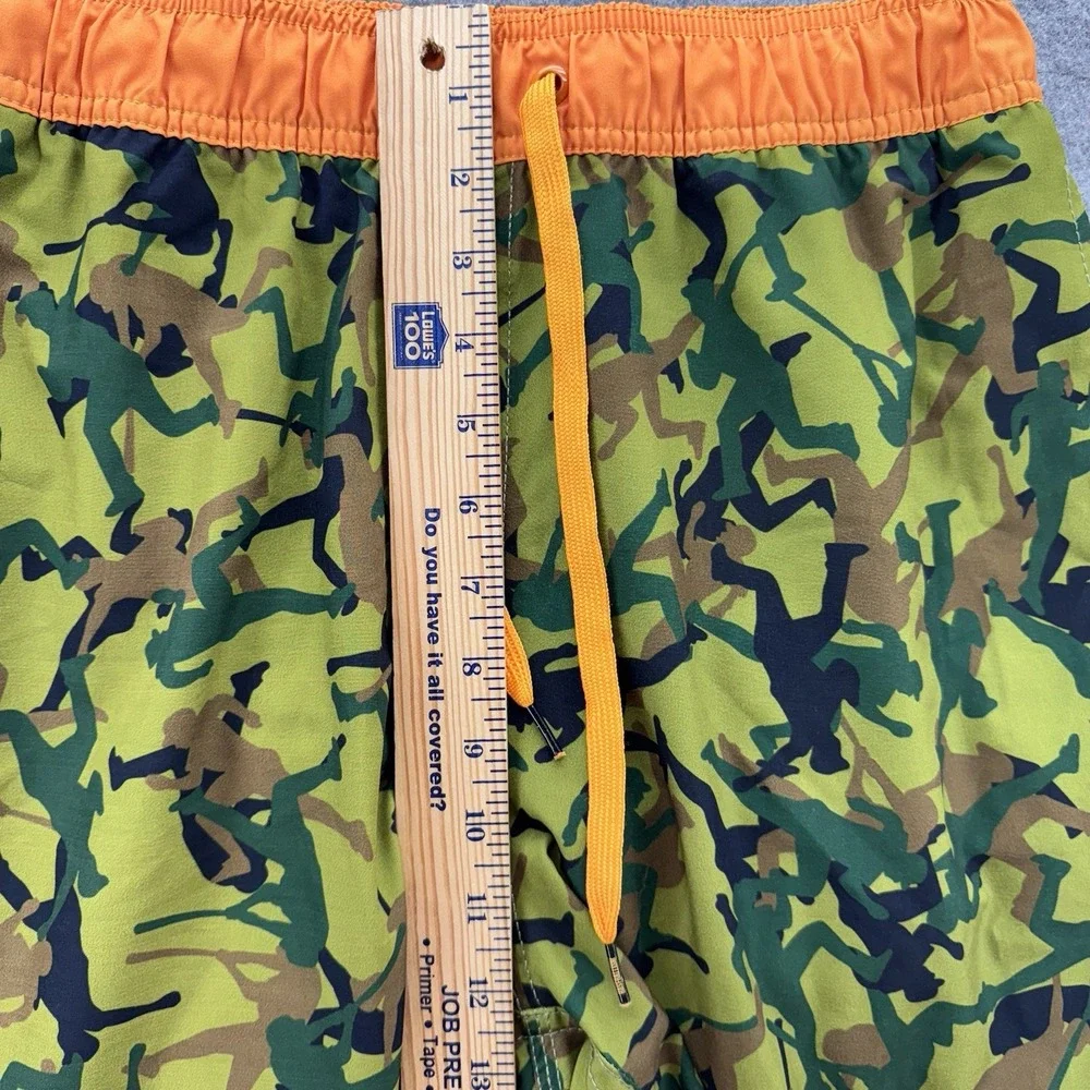BASEBALLISM Mens Size Medium Camouflage Baseball Swim‎ Trunks Orange Trim
